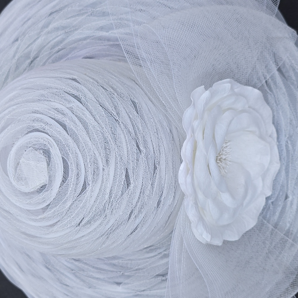 August Hats White Mesh Women's Hat with Floral Accent